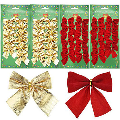 Picture of Shappy 48 Pieces Festival Bow Decorations Christmas Ribbon Bows Ornaments for Christmas Wreaths Tree New Year Decoration, Red and Gold (50 mm)