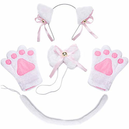 Picture of Costume Cat Cosplay Set - 4Pcs Kitten Tail Ears Collar Paws Gloves Lolita Gothic Set (White)