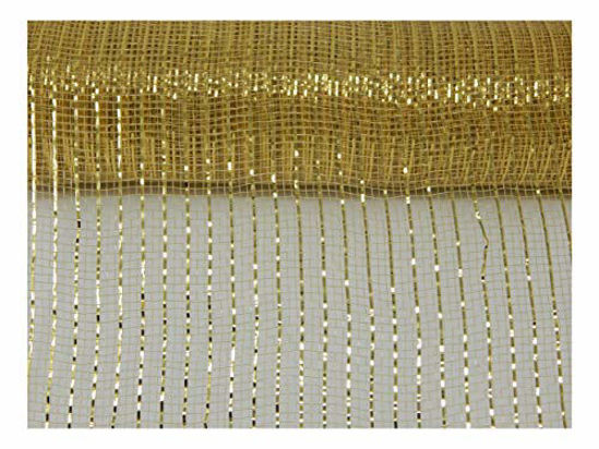 Picture of Floral Supply Online - 10 inch x 30 feet Metallic Deco Poly Mesh Ribbon. The Exclusive Metallic Mesh with A Unique Touch of Color and Sparkle. (Gold)