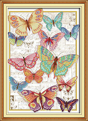 Picture of Maydear Cross Stitch Kits Stamped Full Range of Embroidery Starter Kits for Beginners DIY 11CT 3 Strands - Butterflies 16×22(inch)