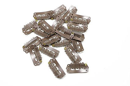 Picture of U Shape Metallic Snap Clips ins 20 Pcs for Hair Extension Hairpiece DIY Snap-Comb Wig Clips with Rubber (Medium Brown,Small Size)
