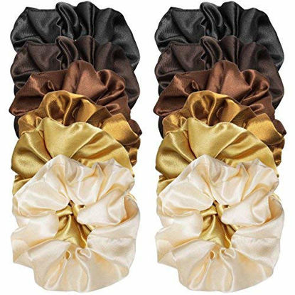 Picture of Cubaco 12 Pieces Satin Hair Scrunchies Elastic Hair Bobbles Scrunchy Hair Ties Ponytail Holder, 6 Colors (Natural)