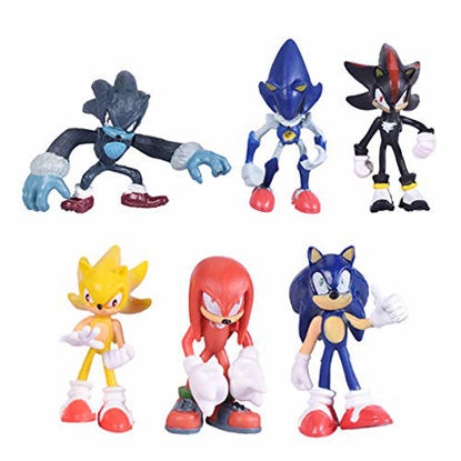 Picture of Max Fun Set of 6pcs Sonic The Hedgehog Action Figures, 5-7cm Tall Cake Toppers-Sonic, Shadow, Werehog, Metal Sonic, Knuckles & Super Sonic