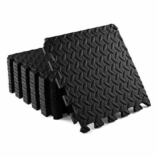 Yes4All Interlocking Exercise Foam Mats with Border Interlocking Floor Mats for Gym Equipment Eva Interlocking Floor Tiles 12 Square Feet Black