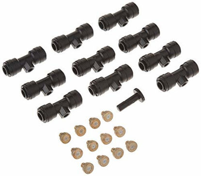 Picture of 1/4'' Slip-Lock, Outdoor Mist Tee Nozzle, Water Brass Misting Mister Nozzle, Misting Nozzles Kit, With Thread 10/24 UNC Tees 10pcs and 0.4mm Orifice Nozzle 12pcs, For Outdoor Cooling System