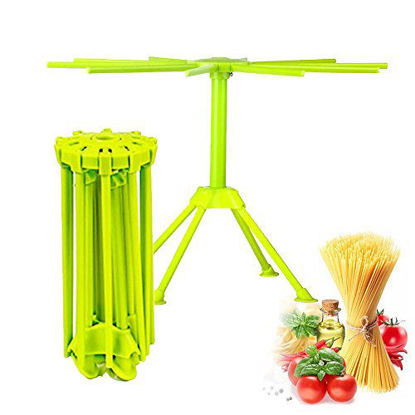 Picture of Kitchen Pasta Drying Rack Folding, iPstyle Spaghetti Drying Rack Noodle Stand with 10 Bar Handles Green (Drying Rack)