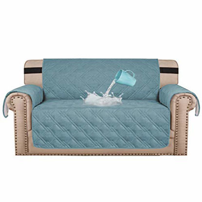 Picture of H.VERSAILTEX 100% Waterproof Loveseat Protector Couch Covers for 2 Cushion Couch Loveseat Cover Slipcover for Dogs Furniture Protector with Non-Slip Backing (Loveseat Seat Width 54", Smoke Blue)