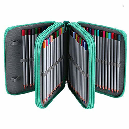 Picture of OLIKE 78 Slots Pencils Holder Case Organizer For Colored Pencils Handy Zipper Pencil Bag For Prismacolor Watercolor Pencils, Crayola Colored Pencils, Marco Pencils