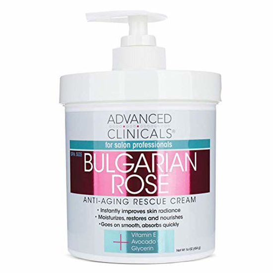 Picture of Advanced Clinicals Bulgarian Rose Oil Cream Anti-Aging Rescue for Face, Hands, Neck. Spa Size 16oz (16oz)