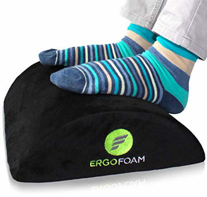 Picture of ErgoFoam Ergonomic Foot Rest Under Desk | Premium Velvet Soft Foam Footrest for Desk | Most Comfortable Desk Foot Rest in The World for Lumbar, Back, Knee Pain | Foot Stool Rocker (Black)