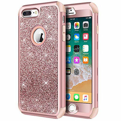 Picture of Hython Designed for iPhone 8 Plus, iPhone 7 Plus Case, Heavy Duty Defender Protective Bling Glitter Sparkle Hard Shell Hybrid Shockproof Rubber Bumper Cover for iPhone 7 Plus and 8 Plus, Rose Gold
