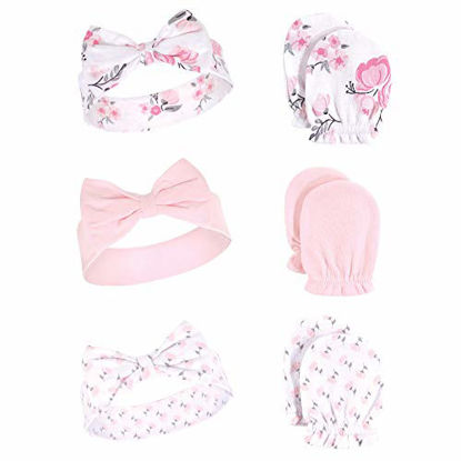 Picture of Hudson Baby Unisex Cotton Headband and Scratch Mitten Set, Pink Floral, 0-6 Months