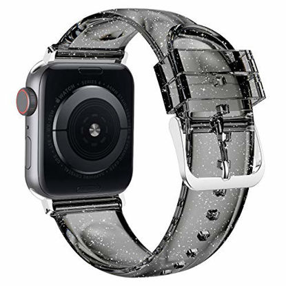 Picture of Wolait Compatible with Apple Watch Band 44mm 42mm, Premium Clear Glitter Soft Silicone Strap for iWatch Series 6 SE Series 5/4/3/2/1 Women Girls ,42mm/44mm Black+Silver