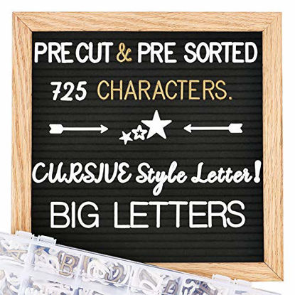 Picture of Felt Letter Board with Letters, 10x10 inch Changeable Letter Boards + Pre Cut & Sorted 725 White & Gold Letters, Cursive Style Letters, Big Letters, Letter Organizer, Wall & Tabletop Display.