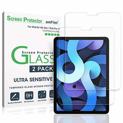 Picture of amFilm (2 Pack) Glass Screen Protector for iPad Air 4 (10.9"), iPad Pro 11 inch (11") Tempered Glass Screen Protector, Ultra Sensitive, Face ID & Apple Pencil Compatible