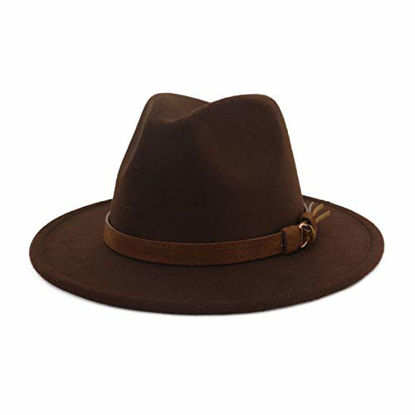 Picture of Lisianthus Men & Women Vintage Wide Brim Fedora Hat with Belt Buckle A-Coffee 59-60cm
