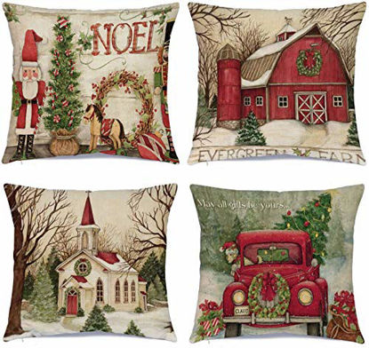 Picture of Hlonon Christmas Decorations Christmas Pillow Covers 18 x 18 Inches Set of 4 - Xmas Series Cushion Pillow Cover Custom Zippered Square Pillowcase