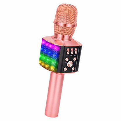 Picture of BONAOK Karaoke Bluetooth Wireless Microphone with controllable LED Lights, 4 in 1 Portable Singing Machine Speaker for Android/iPhone/PC