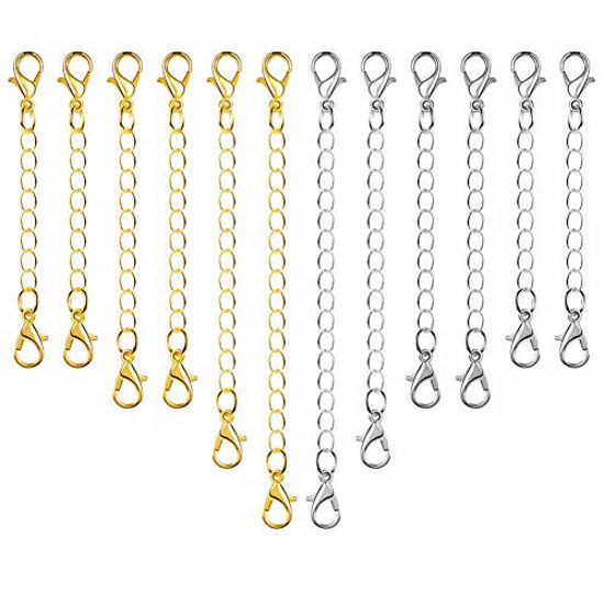 Picture of Paxcoo 12Pcs Chain Extender Jewelry Necklace Lobster Clasps and Closures for Necklace Bracelet Jewelry Making Supplies