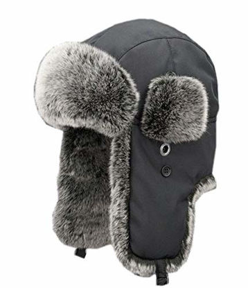 Picture of Oncefirst Unisex Winter Trapper Bomber Hat with Ear Flaps Russian Ushanka Black 1 L