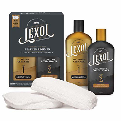 Picture of Lexol Conditioner Cleaner Kit, Use on Car Leather, Furniture, Shoes, Bags, and Accessories, Quick & Easy Step Regimen, 8 oz Bottles, Includes Two Application Sponges