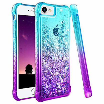 Picture of Ruky iPhone 6 6S 7 8 Case, iPhone SE 2020 Case, Gradient Quicksand Series Glitter Bling Flowing Liquid Floating TPU Bumper Cushion Protective Case for iPhone 6/6s/7/8/SE 2020 4.7 inches (Teal Purple)