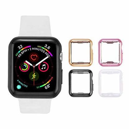 Picture of Tranesca 4 Pack 38mm Apple Watch case with Built-in HD Clear Ultra-Thin TPU Screen Protector Cover Compatible with Apple Watch Series 2 and Apple Watch Series 3 38mm - Clear+Black+Gold+Rose Gold