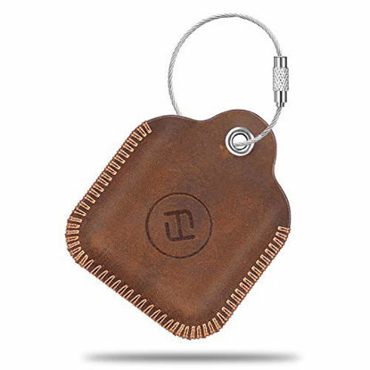 Picture of Fintie Genuine Leather Case for Tile Mate / Tile Pro / Tile Sport / Tile Style / Cube Pro Key Finder Phone Finder, Anti-Scratch Protective Skin Cover with Keychain, Brown