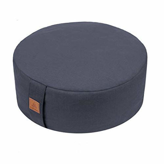 Picture of FelizMax Zafu Buckwheat Meditation Cushion, Round zabuton Meditation Pillow, Yoga Bolster, Floor Pouf, Zippered Organic Cotton Cover, Machine Washable - Dark Grey, 13135