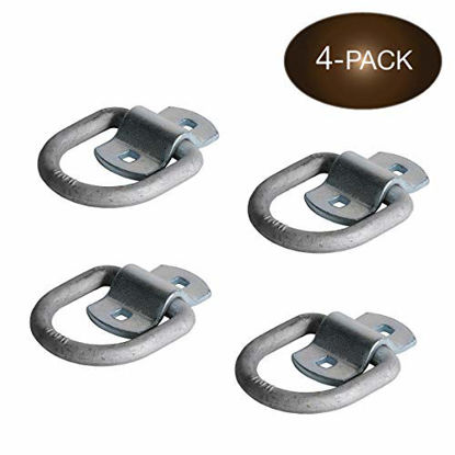 Picture of Four 1/2" D-Ring Tie-Down Anchors with Bolt-on Clip, Secure Cargo Tie-Downs with Heavy Duty Silver Steel D-Rings