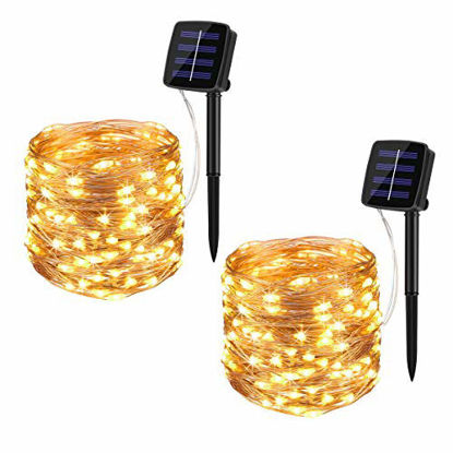 Picture of BINZET Solar Fairy Lights, 33Ft 100LEDs Waterproof Decorative Copper Wire Solar String Lights Outdoor for Party, Patio, Garden, Gate, Yard, Wedding, Christmas (Warm White,2 Pack)
