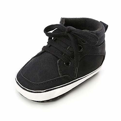 Picture of Meckior Newborn Infant Baby Girls Boys Sequin Canvas Sneakers Soft Anti-Slip Sole High Top Ankle Unisex Toddler First Walking Prewalker Crib Denim Shoes D/Black