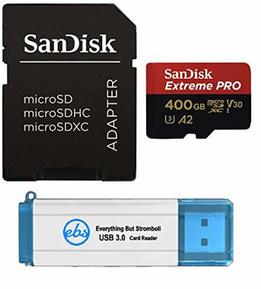 Picture of SanDisk 400GB Micro SDXC Extreme Pro Memory Card Works with GoPro Hero 7 Black, Silver, Hero7 White UHS-I A2 (SDSQXCZ-400G-GN6MA) Bundle with (1) Everything But Stromboli 3.0 Micro/SD Card Reader