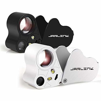 Picture of JARLINK 2 Pack 30X 60X Illuminated Jewelers Eye Loupe Magnifier, Foldable Jewelry Magnifiers with Bright LED Light for Gems, Jewelry, Coins, Stamps, etc (White & Black)