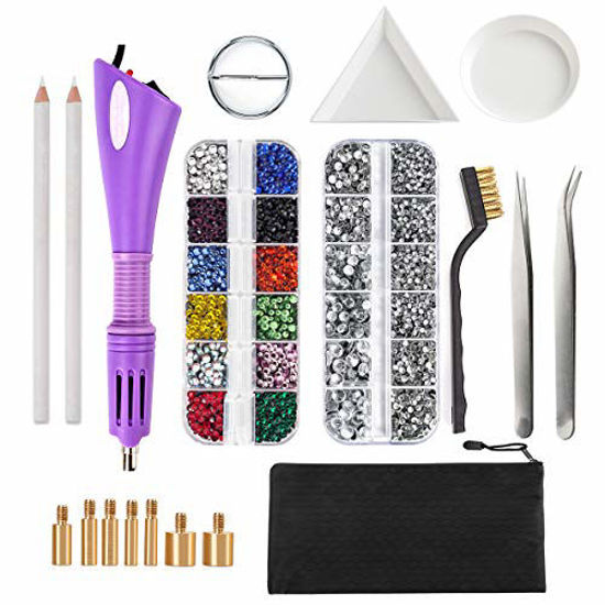 Hotfix Stone DIY Hot Fix Rhinestone Applicator Wand Setter Tool set  ,Tweezers & Brush Kit & Glass Crystal Rhinestones