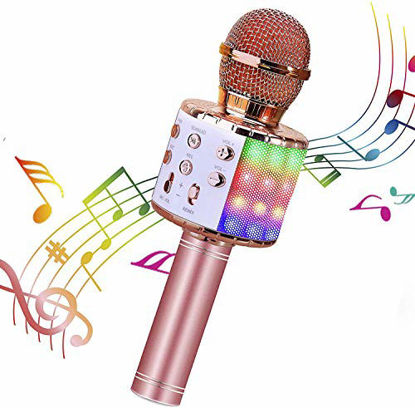 Picture of ShinePick Wireless 4 in 1 Bluetooth Karaoke Microphone, Handheld Portable Karaoke Machine, Home KTV Player with Record Function, Compatible with Android & iOS Devices(Pink)
