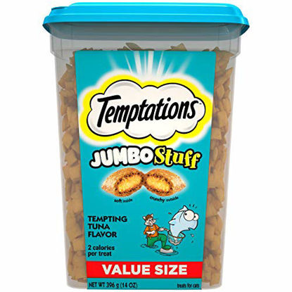 Picture of TEMPTATIONS Jumbo Stuff Crunchy and Soft Cat Treats, Tempting Tuna Flavor, 14 oz. Tub