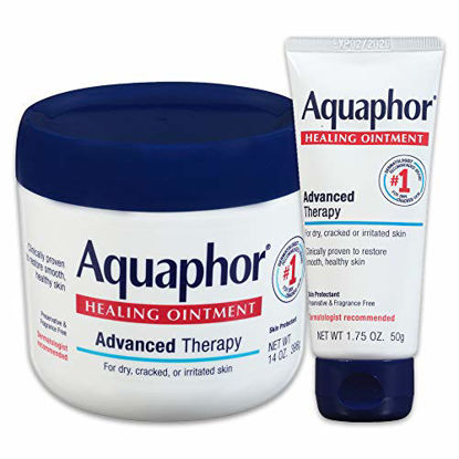 Picture of Aquaphor Healing Ointment - Variety Pack, Moisturizing Skin Protectant For Dry Cracked Hands, Heels and Elbows - 14 oz. jar + 1.75 oz. tube