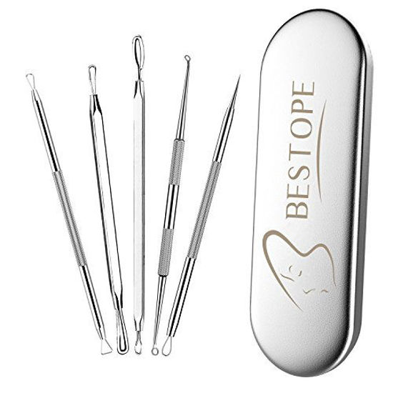 Picture of BESTOPE Blackhead Remover Pimple Popper Tool Kit Acne Comedone Zit Blackhead Extractor Tool for Nose Face, Blemish Whitehead Extraction Popping,Stainless Steel with Metal Case