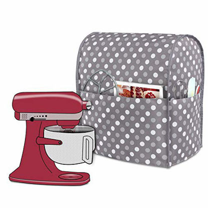 Picture of Luxja Dust Cover Compatible with 6-8 Quart Stand Mixer, Cloth Cover with Pockets for Stand Mixer and Extra Accessories (Compatible with 6-8 Quart Stand Mixer), Gray Dots