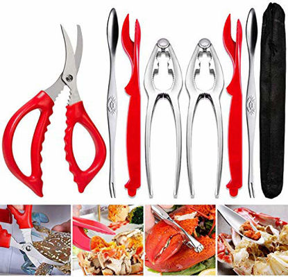 Picture of Crab Leg Crackers and Tools - Lobster Crackers and Picks Set Shellfish Crab Claw Cracker Stainless Steel Seafood Crackers & Forks - lobster tools for eating