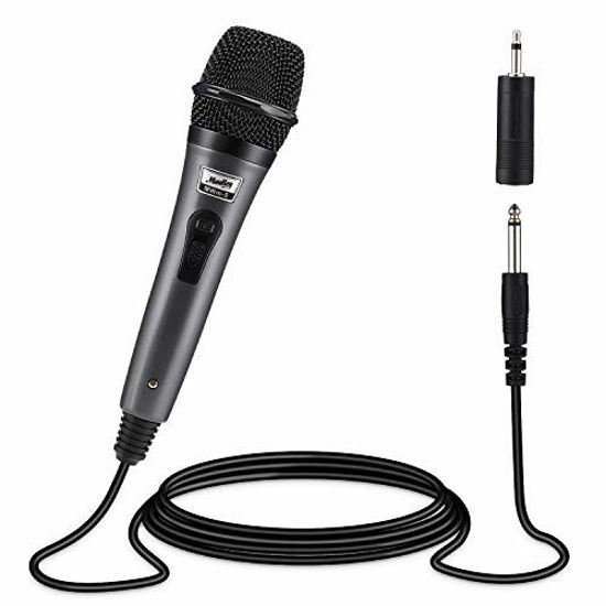 Picture of Moukey Dynamic Cardioid Home Karaoke Microphone, 13 ft XLR Cable Metal Handheld Wired Mic Corded for Singing/PA Speaker/Amp/Mixer/Karaoke Machine & Speech/Wedding/Stage -Grey (MWm-5)