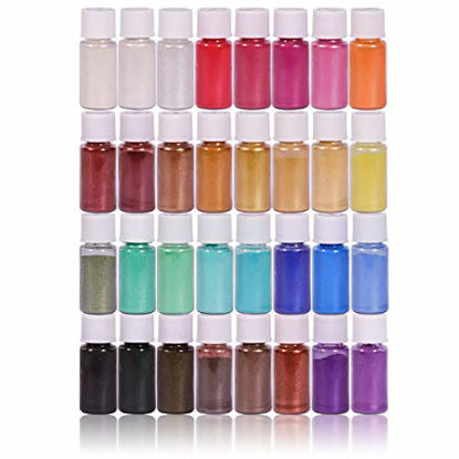 Picture of Mica Powder, Natural Powder Pigments, for DIY Slime, Adhesive Pigments, Bath Bomb Dyes, Soap Making, Etc. (32 Colors 5g/0.17oz Each)