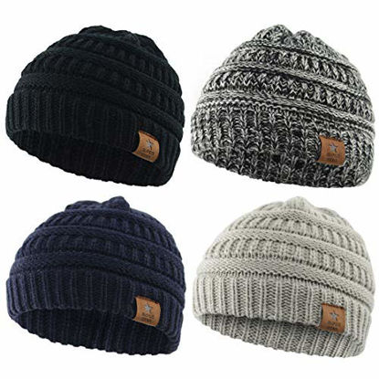 Picture of Durio Beanie Winter Baby Beanies Knitted Beanie Hat Thick Warm Baby Boy Hats Fall Toddler Beanie Black & Light Grey & Navy & Black White