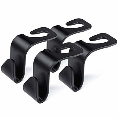 Picture of Houseday Car Seat Headrest Hooks for Car - Back Seat Organizer Hanger Storage Hook, Car SUV Black, Purse Hook for Car Handbag Clothes Umbrellas Coats Grocery Bags & More! 4 Pack