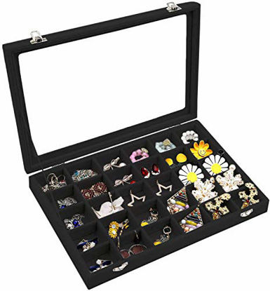 Picture of Wudygirl Clear Lid 30 Grid Jewelry Organizer Tray Stackable Jewelry Storage Case Display Rings,Earrings,Necklace,Black Velvet (30 Grid)