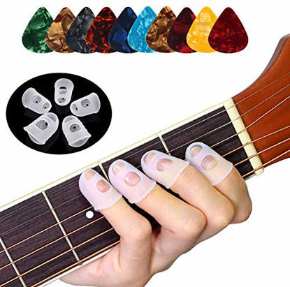 Picture of Guitar Fingertip Protectors - 40 Pcs Silicone Guitar Finger Guards Guitar Fingertip Protection Covers Caps for Stringed Instruments Like Guitar Ukulele Bass, Sewing and Embroidery (5 Sizes)
