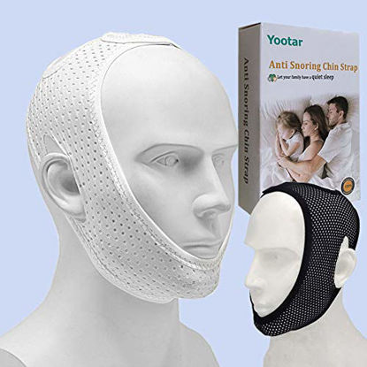 Picture of Anti Snoring Chin Strap for Cpap Users, Black & White Breathable Mesh My Stop Snoring Solution Chin Strap Anti Snoring Devices Anti Snore Stopper Strips Mask Belt Jaw Sleep Aid for Men Women (2 Pack)