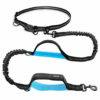 Picture of UPPETLY Hands Free Dog Running Leash with Adjustable Waist Belt, Dual Handle Elastic Bungees Retractable Rope for Medium and Large Dogs, Reflective Stitches for Walking Hiking Biking