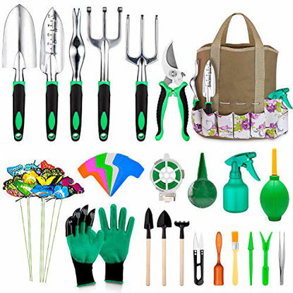 Picture of 82 Pcs Garden Tools Set, Extra Succulent Tools Set, Heavy Duty Gardening Tools Aluminum with Soft Rubberized Non-Slip Handle Tools, Durable Storage Tote Bag, Gifts for Men Women